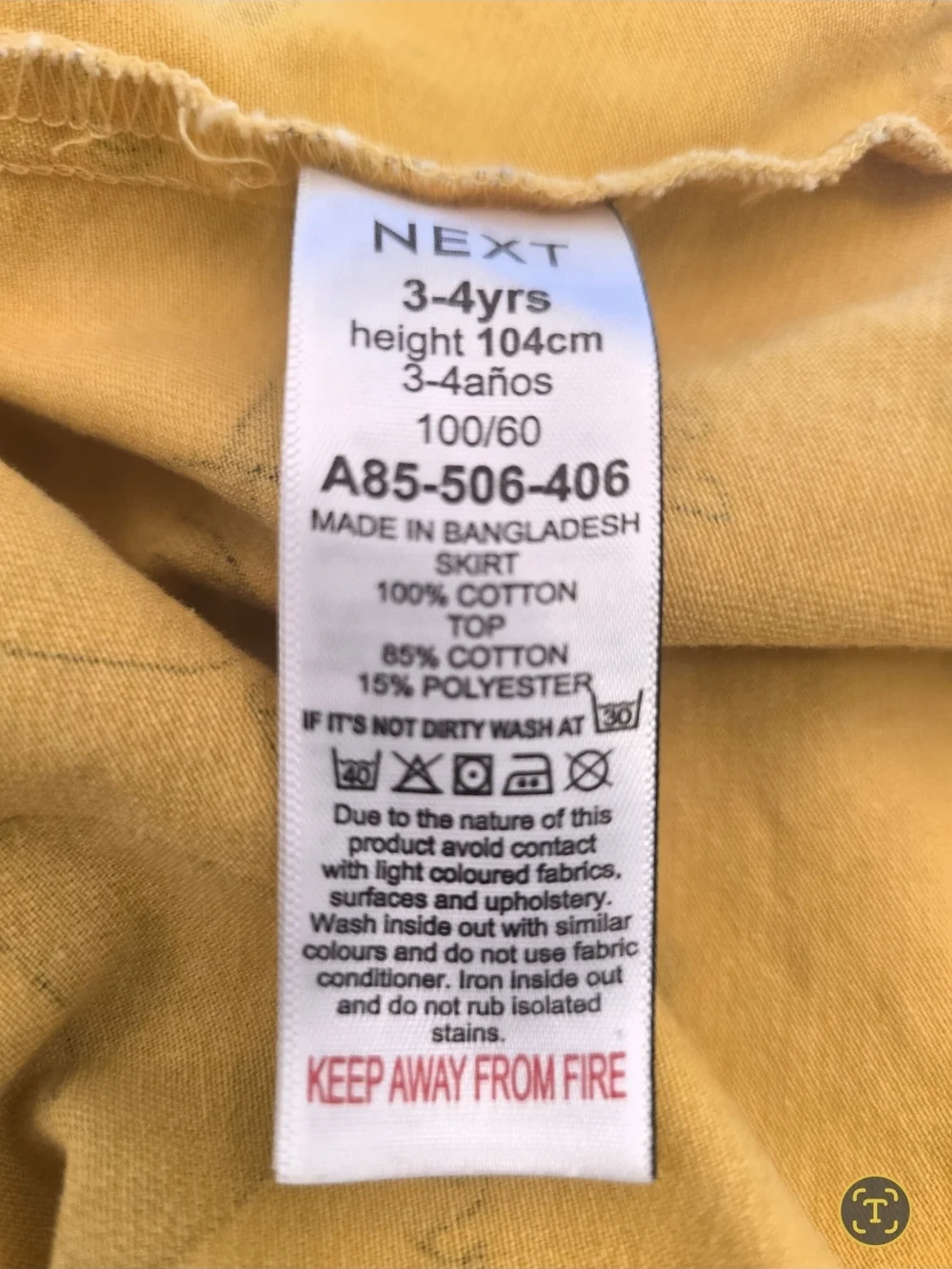 next Mustard Yellow Dog Print Long Sleeve Dress Size 3-4yrs